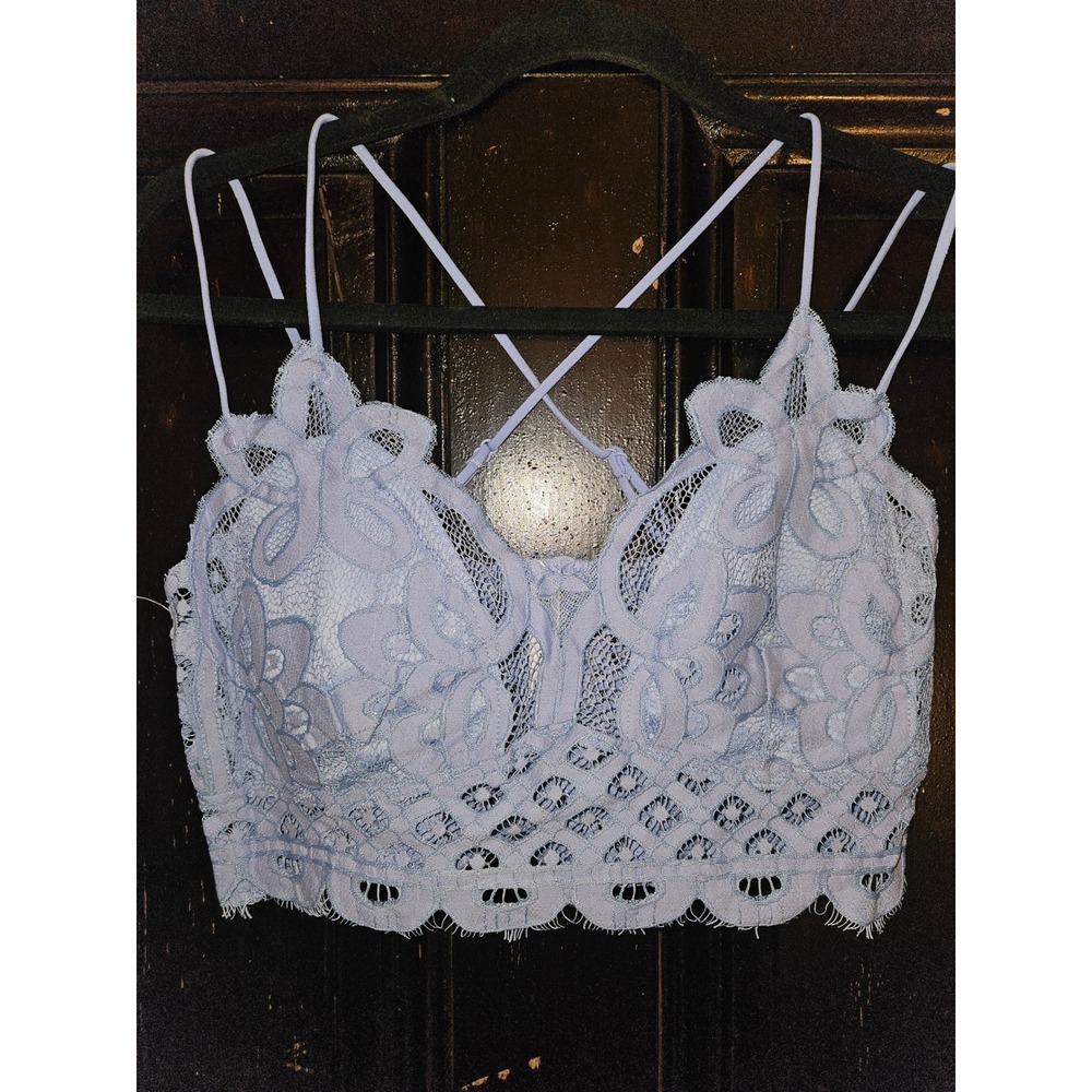Zenana‎ Light Blue Floral Lace Bralette Longline Crochet Strappy V-Neck